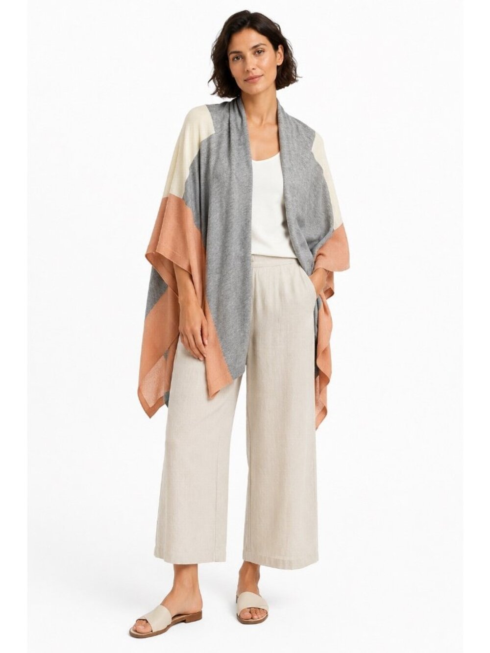 EILEEN FISHER wrap shawl poncho OS colorblock lagenlook boho chic minimalist
